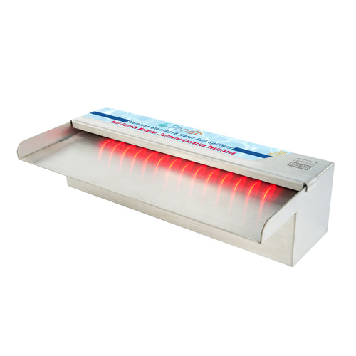 PONDO 47 Inch 316 Stainless Steel Spillway with 7-Color LED Light Bar, Salt Water Corrosion Resistant Lighted Waterfall Pool Fountain Designed for Seawater Use, Waterfall Spillway for Garden Outdoor