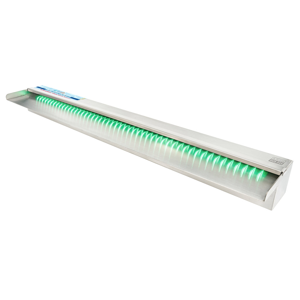 PONDO 47 Inch 316 Stainless Steel Spillway with 7-Color LED Light Bar, Salt Water Corrosion Resistant Lighted Waterfall Pool Fountain Designed for Seawater Use, Waterfall Spillway for Garden Outdoor