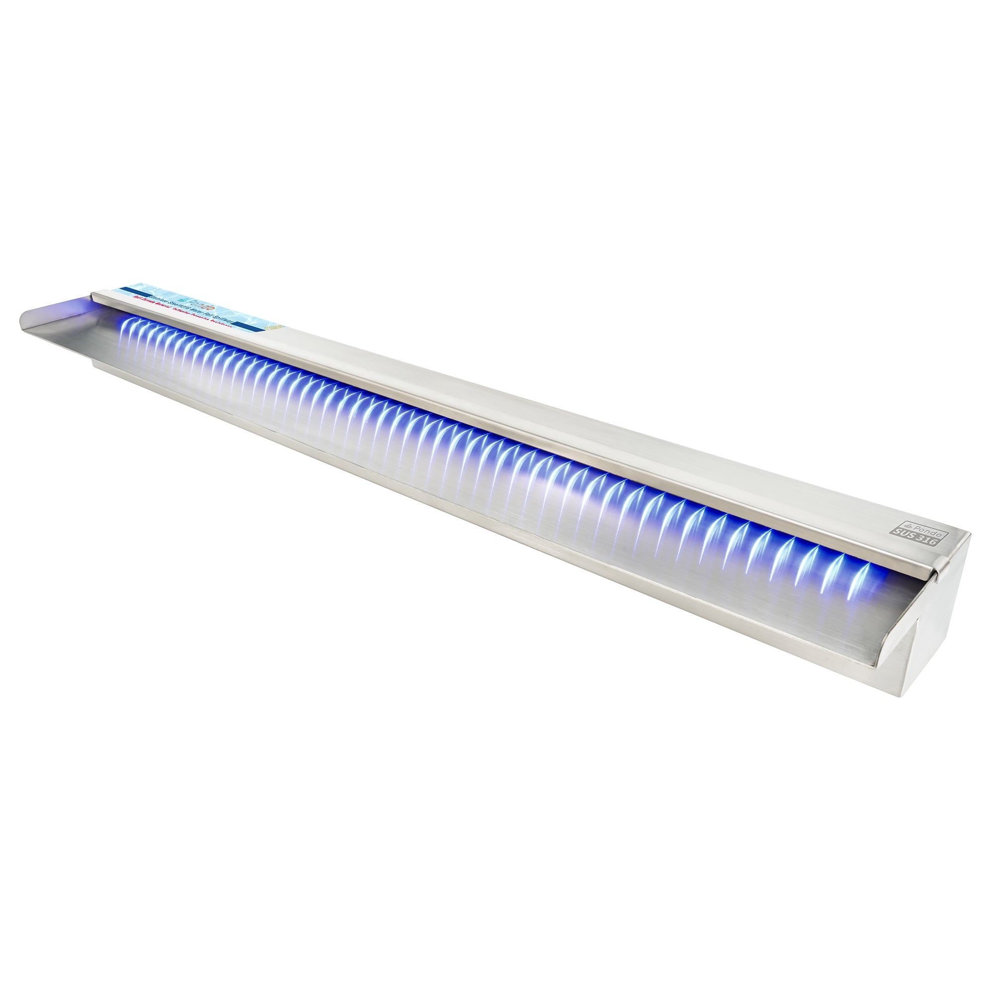 PONDO 47 Inch 316 Stainless Steel Spillway with 7-Color LED Light Bar, Salt Water Corrosion Resistant Lighted Waterfall Pool Fountain Designed for Seawater Use, Waterfall Spillway for Garden Outdoor