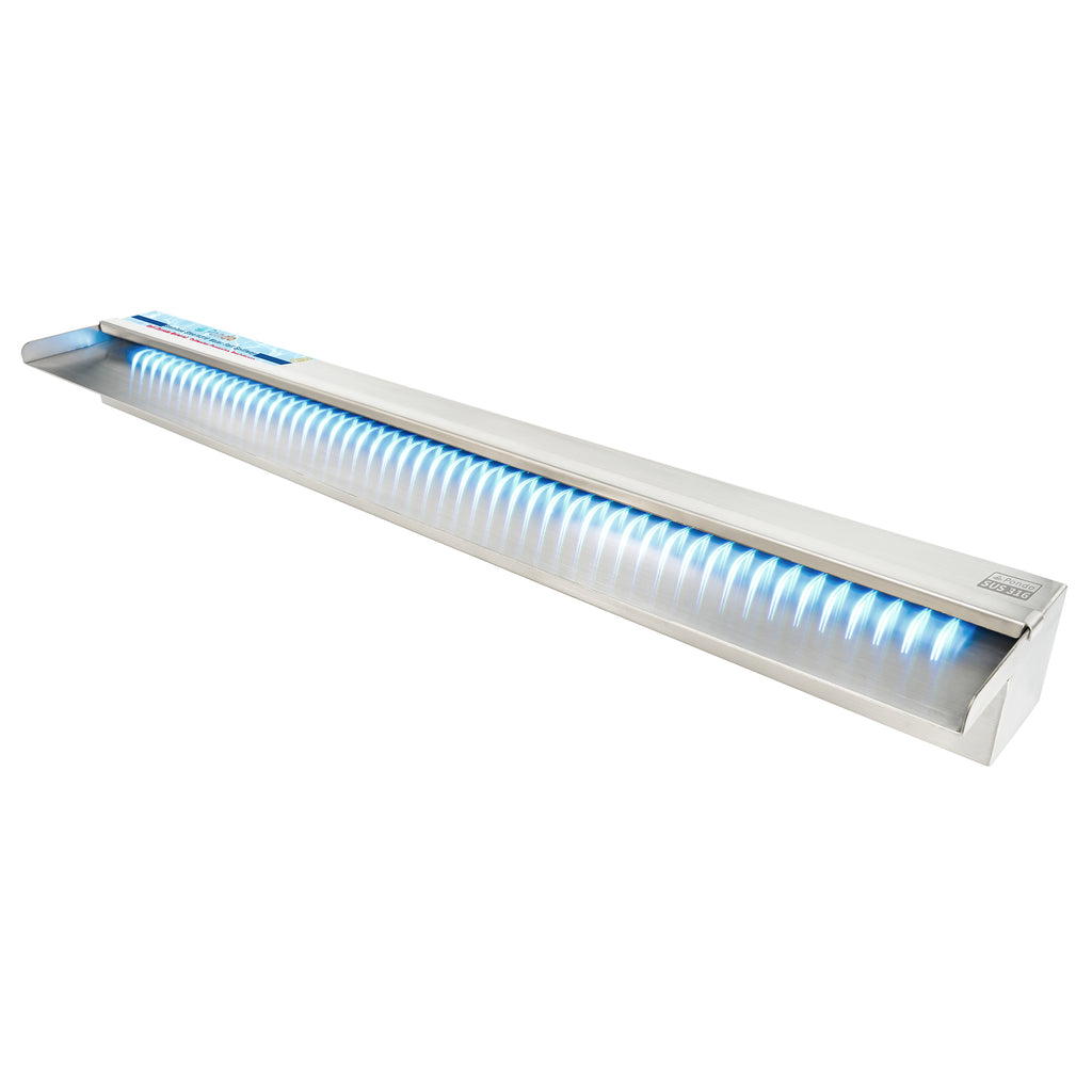 PONDO 47 Inch 316 Stainless Steel Spillway with 7-Color LED Light Bar, Salt Water Corrosion Resistant Lighted Waterfall Pool Fountain Designed for Seawater Use, Waterfall Spillway for Garden Outdoor