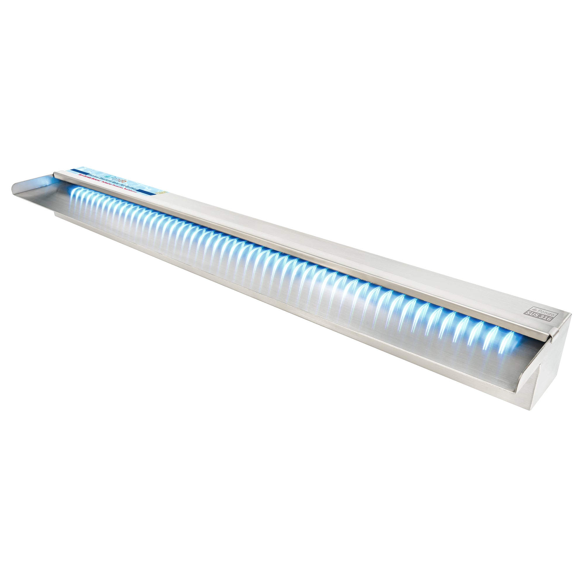 PONDO 47 Inch 316 Stainless Steel Spillway with 7-Color LED Light Bar, Salt Water Corrosion Resistant Lighted Waterfall Pool Fountain Designed for Seawater Use, Waterfall Spillway for Garden Outdoor