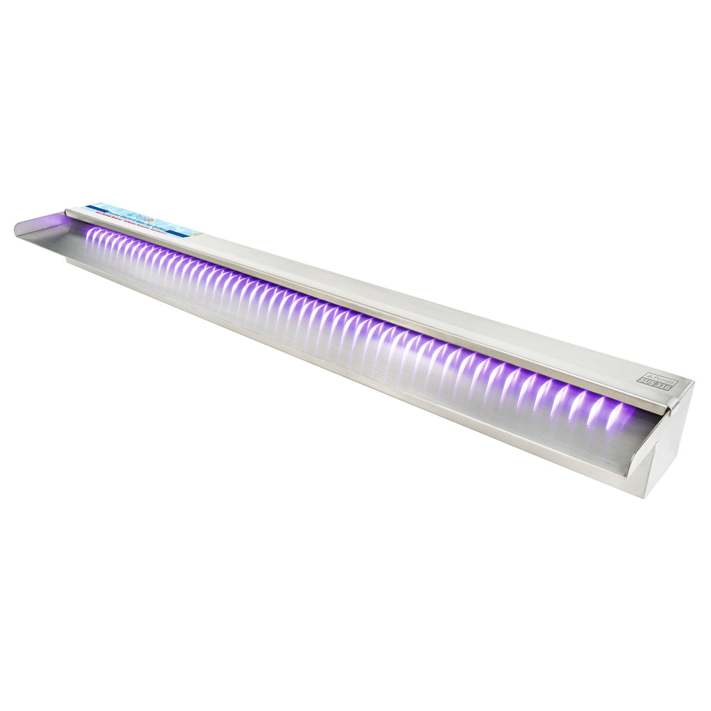 PONDO 47 Inch 316 Stainless Steel Spillway with 7-Color LED Light Bar, Salt Water Corrosion Resistant Lighted Waterfall Pool Fountain Designed for Seawater Use, Waterfall Spillway for Garden Outdoor