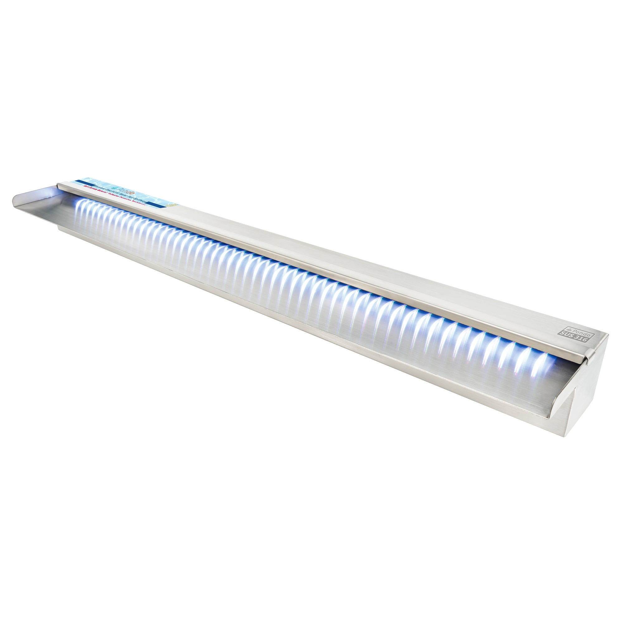 PONDO 47 Inch 316 Stainless Steel Spillway with 7-Color LED Light Bar, Salt Water Corrosion Resistant Lighted Waterfall Pool Fountain Designed for Seawater Use, Waterfall Spillway for Garden Outdoor