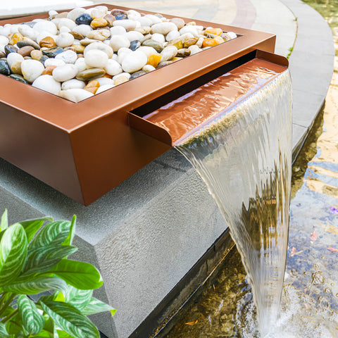 24'' Stainless Steel Square Garden Water Bowl with Overflow for Water Features Outdoor Ponds and Landscaped Areas