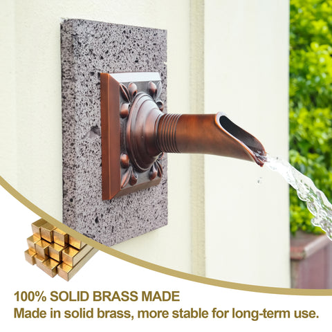 Solid Brass Made Exquisite Handcrafted Waterfall Spout for Landscape, Water Fountain Spout Scupper Luxury Decoration for Pools, Ponds, Water Walls (RED1)