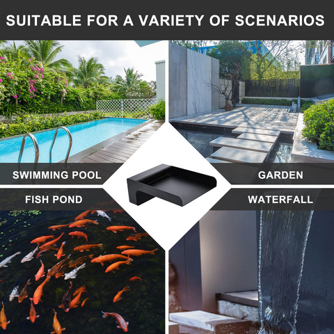304 Stainless Steel Made Exquisite Handcrafted Waterfall Spout for Landscape, Water Fountain Spout Scupper Luxury Decoration for Pools, Ponds, Water Walls (Black Powder Coating)