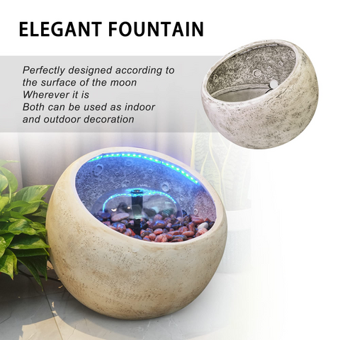 15 Inch Elegant Globe Water Fountains Simulate Moon Surface Design,Home Decor Indoor,Outdoor Garden Patio Fountain